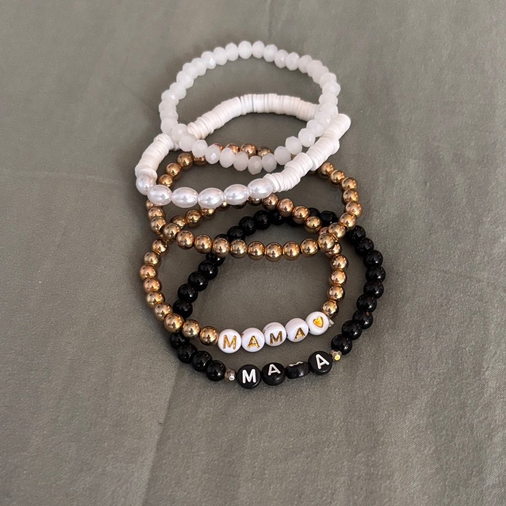 Gold and Black Beaded Bracelet Set